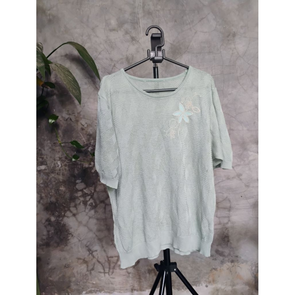 atasan kaos rajut wanita jumbo hijau mint
