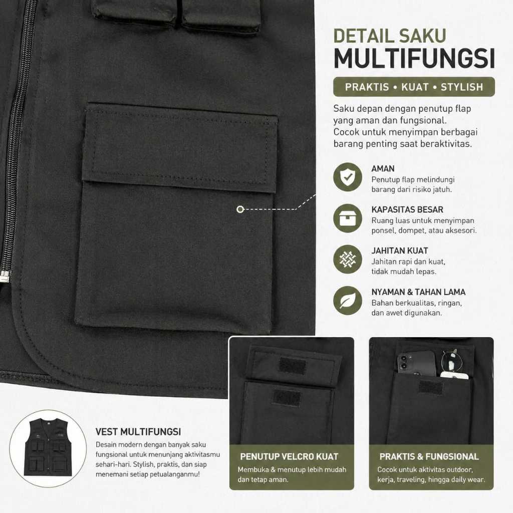 TERBARU ROMPI VEST CARGO CASUAL MULTIFUNGSI & STYLISH UNISEX - VEST CARGO SIMPLE