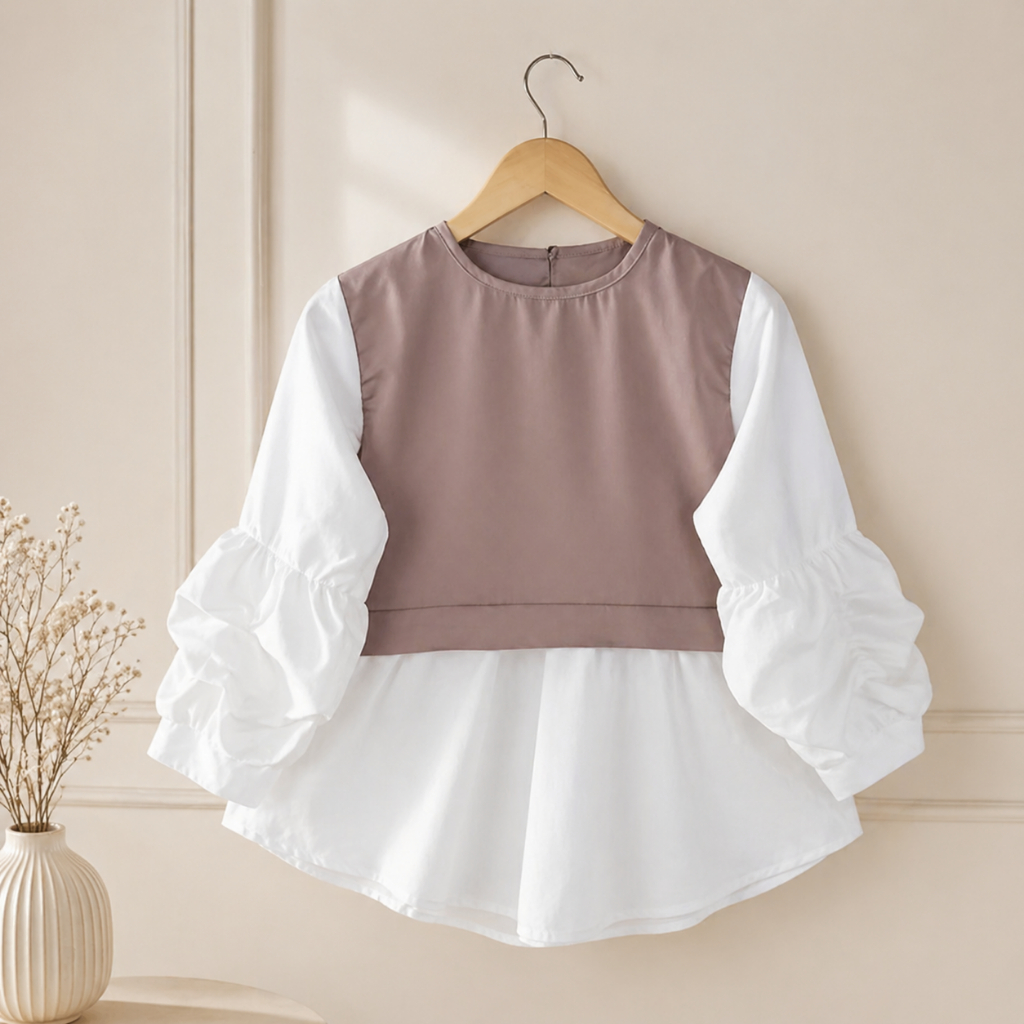 Atasan Blouse Anak Perempuan Lengan Panjang/Baju Atasan Anak Perempuan Lengan Panjang Balon (3thn-12
