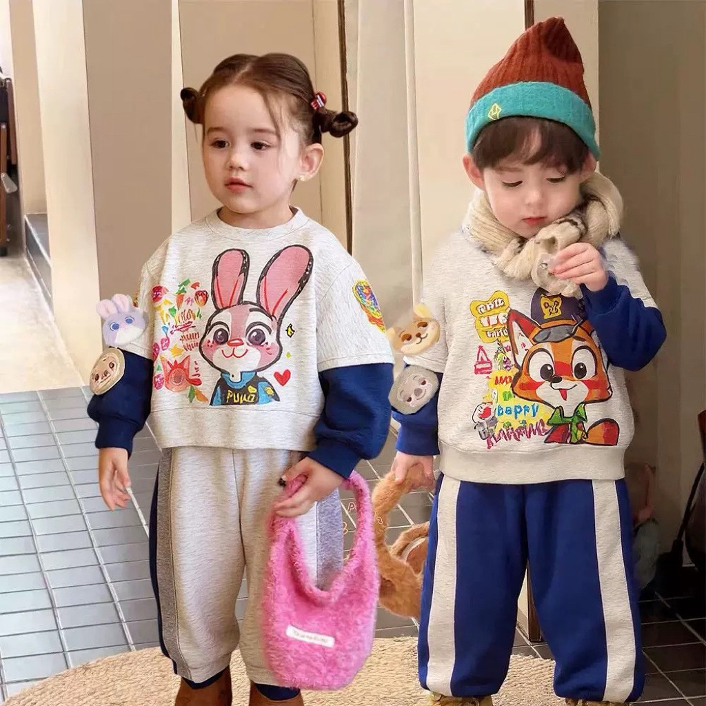Baju set Zootopia anak laki laki, (tebal, dalamnya berbulu)