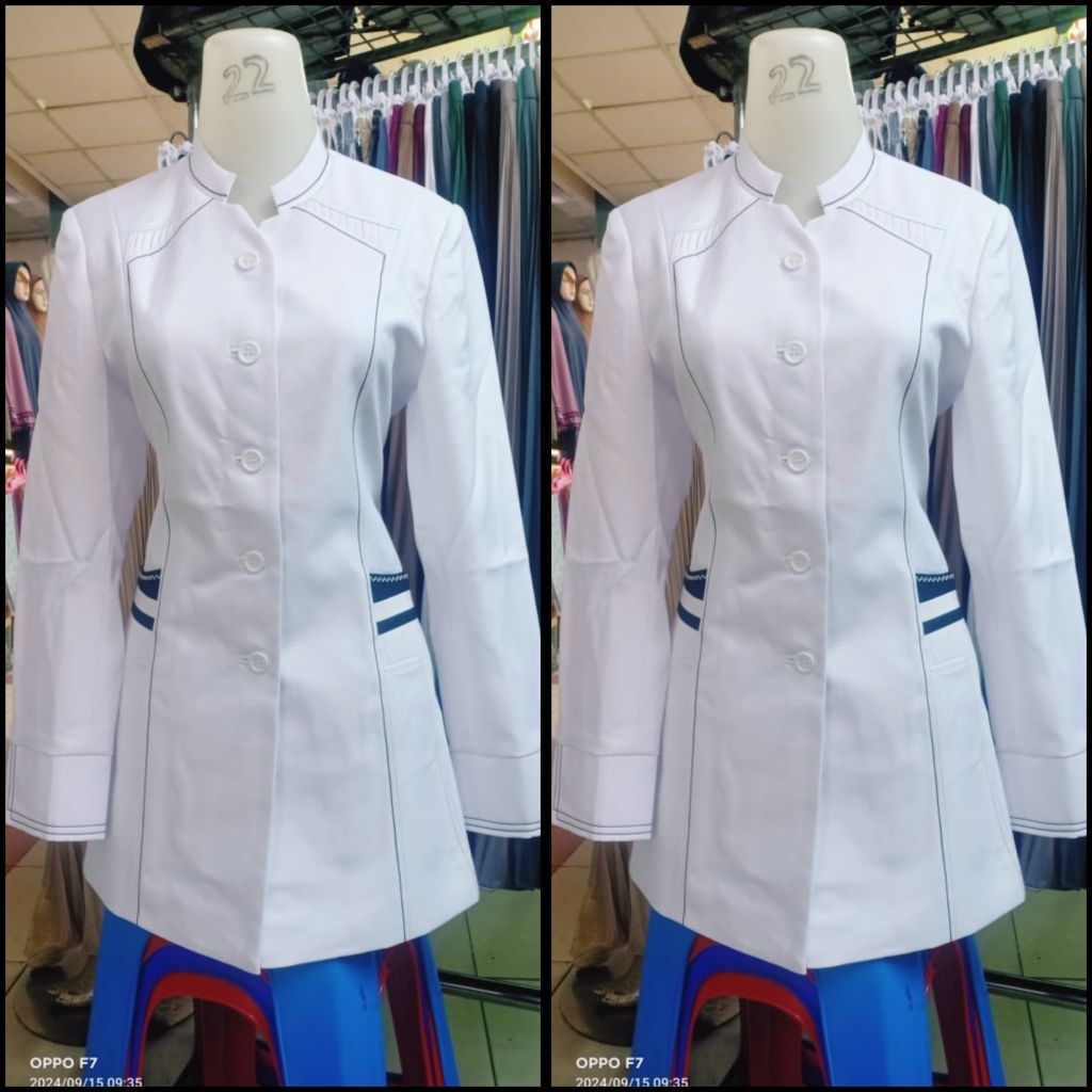Blazer list Batik Putih Hitam, ASN, PDH wanita, Seragam Hitam Putih