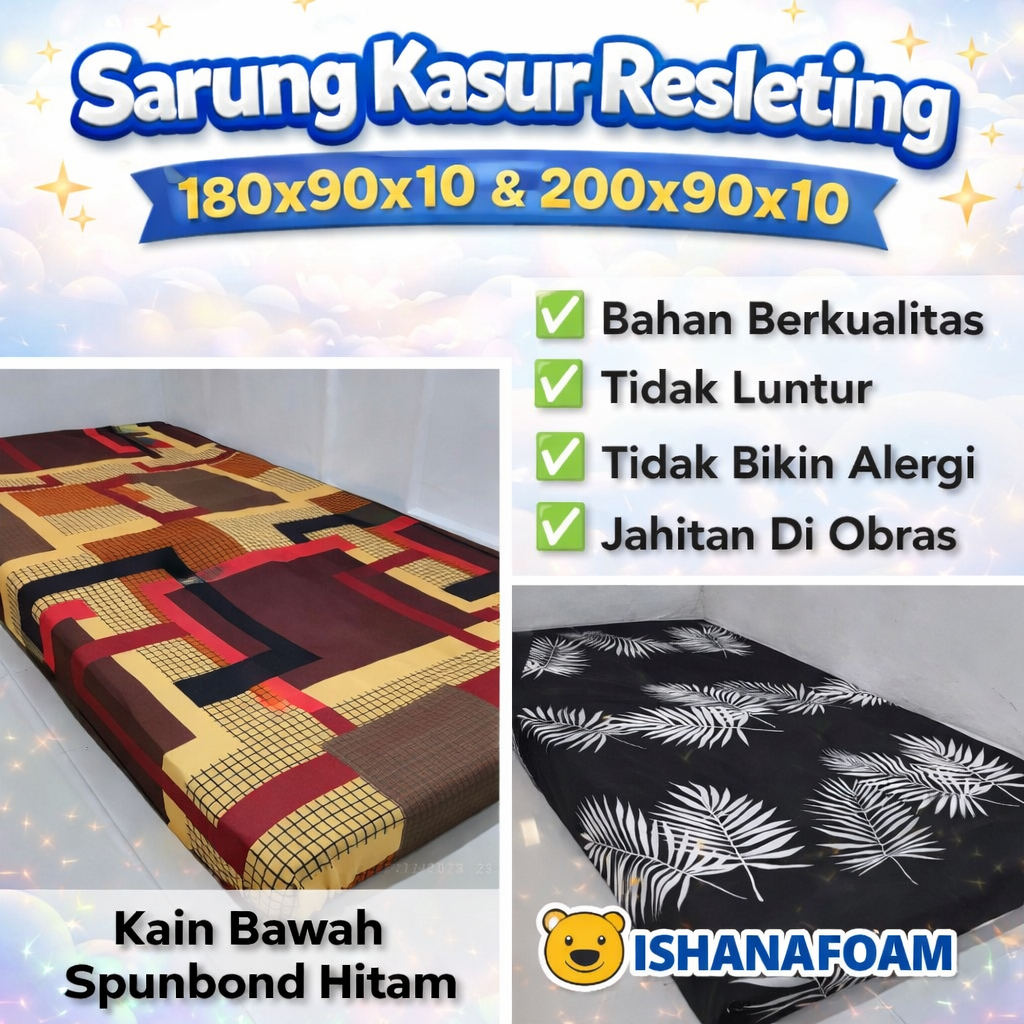 Sarung Kasur Busa Resleting Ukuran 180x90x10// 200x90x10. Bahan Lembut Tidak Luntur & Anti Alergi