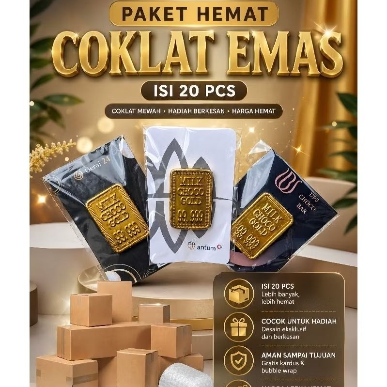 Hemat Coklat Emas Paket Hemat 20 Cokelat Batang Mini Warna Emas untuk Hadiah, Buket, dan Angpao Leba