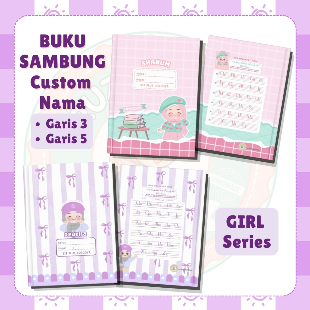 CUSTOM BUKU TULIS SAMBUNG GARIS 5 GARIS 3 ANAK PEREMPUAN MUSLIMAH MOTIF GIRL/BUKU TEGAK BERSAMBUNG C