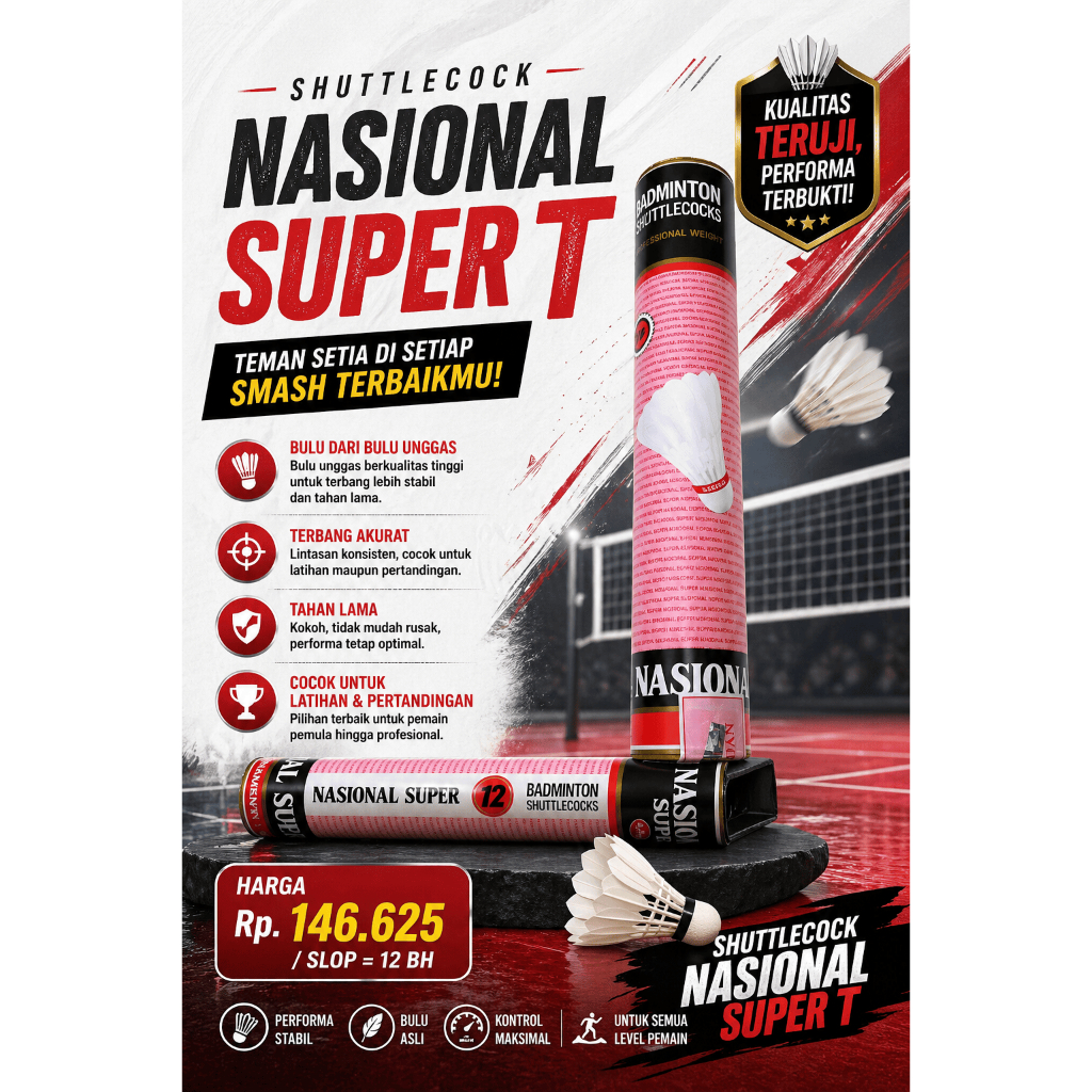 SHUTTLECOCK NASIONAL SUPER T / KOK BULUTANGKIS 12pcs / KOK BADMINTON