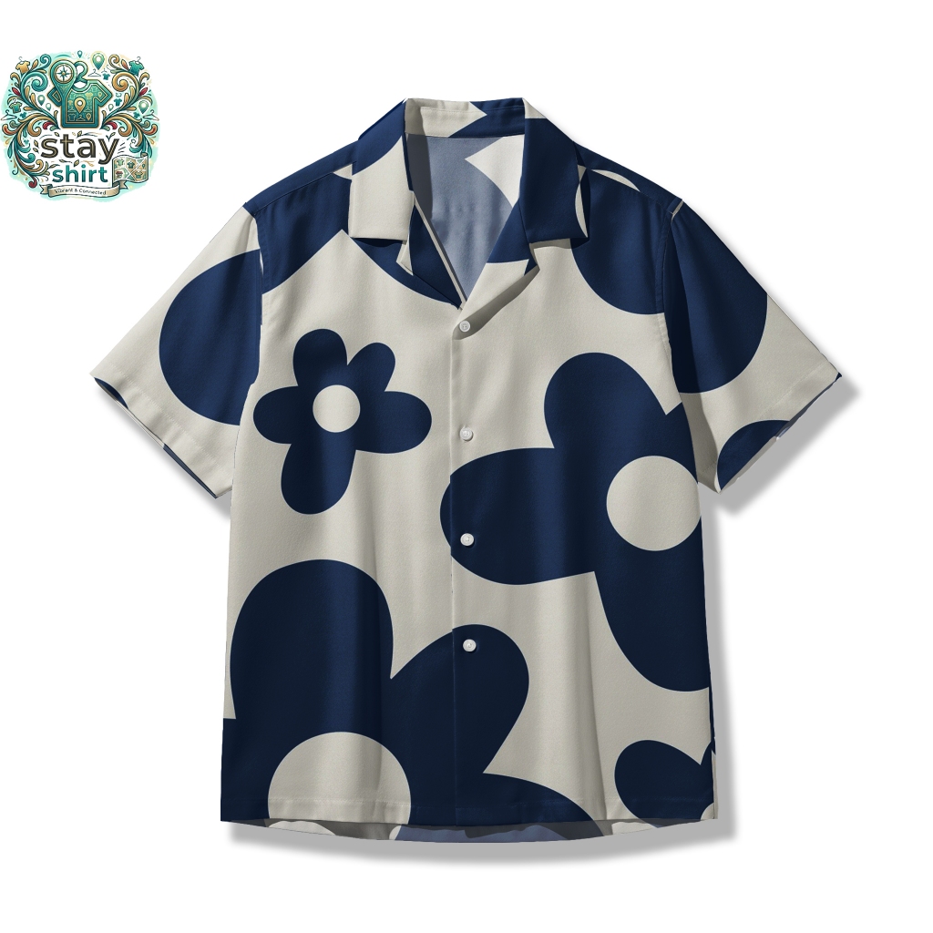 STAYSHIRT Kemeja Pria Wanita Full Print Motif Bunga Besar - Baju Hawaiian Shirt Retro Aesthetic STY1