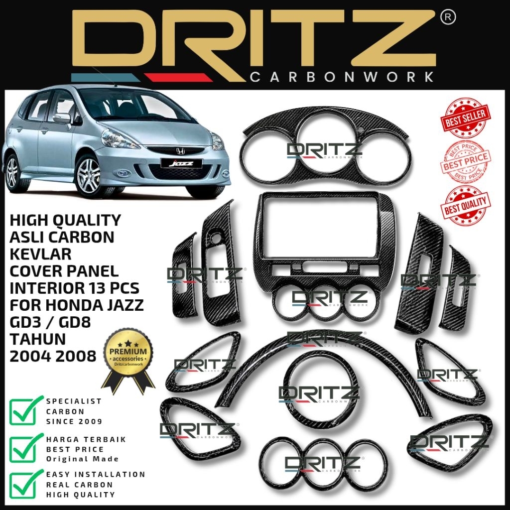 High Quality Asli Carbon Kevlar Cover Panel Interior Honda Jazz GD3 2002 2008 OLD aksesoris variasi 