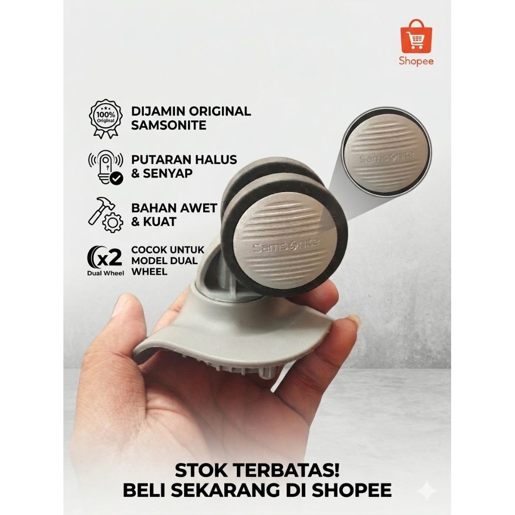 Roda Koper Samsonite Original, Double Wheel, Silent, 360 Derajat, 1 set (4 pcs), Tanpa Baut.