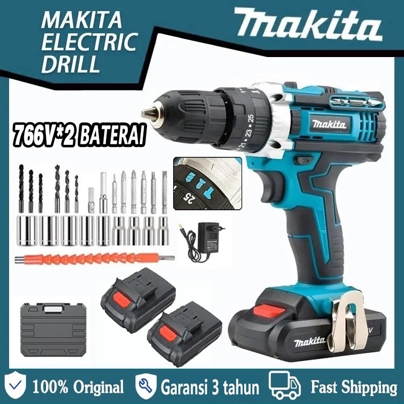 MAKITA Bor Listrik 388V Untuk Besi Tembok Beton Kayu Mesin Bor baterai- MESIN BOR TANGAN RECHARGEABL