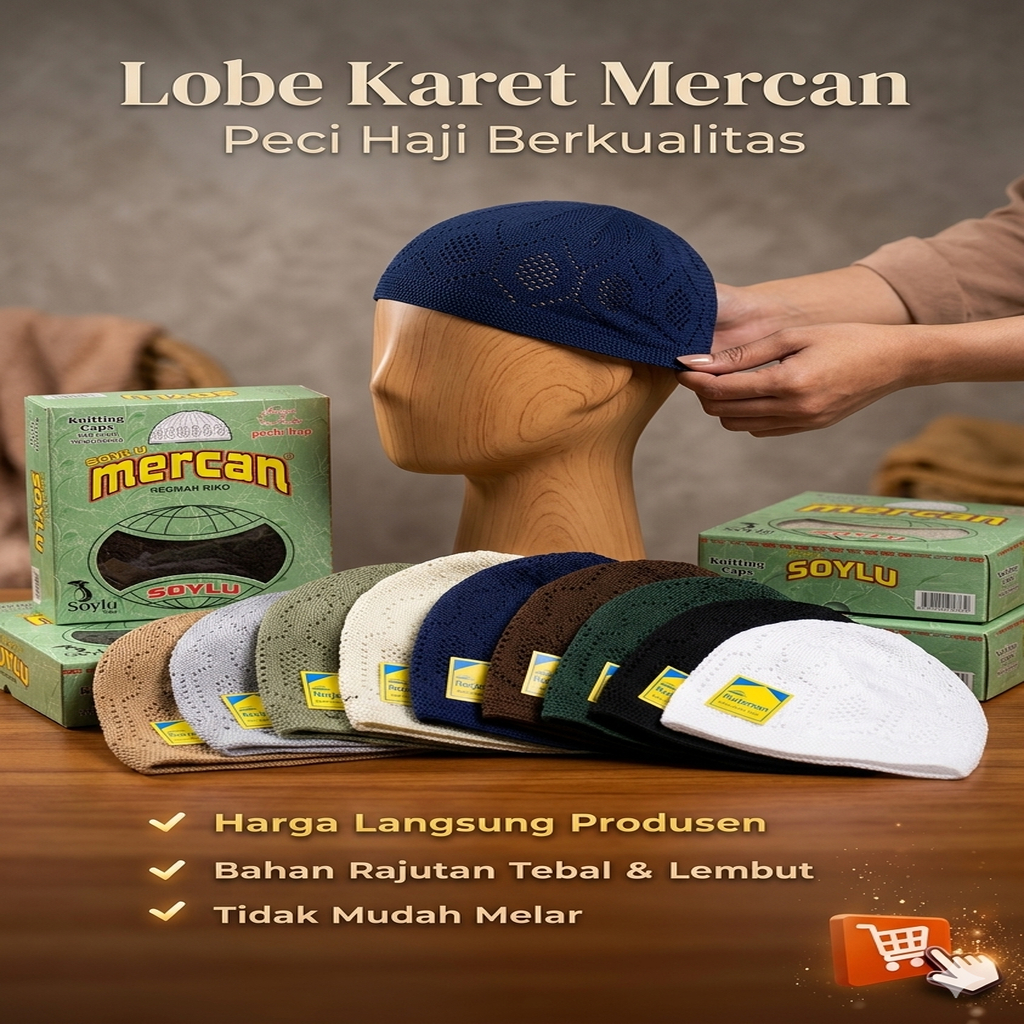 Peci Lobe Kopiah Rajut Mercan Songkok Rajut Dewasa Adem Nyaman