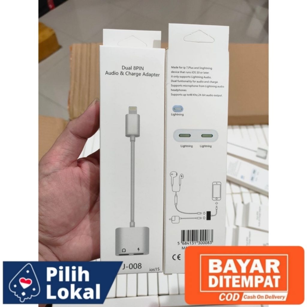 Adapter iPhone Splitter Dual Lightning Audio & Charge J-008 - Support Mic & Charging ios 15