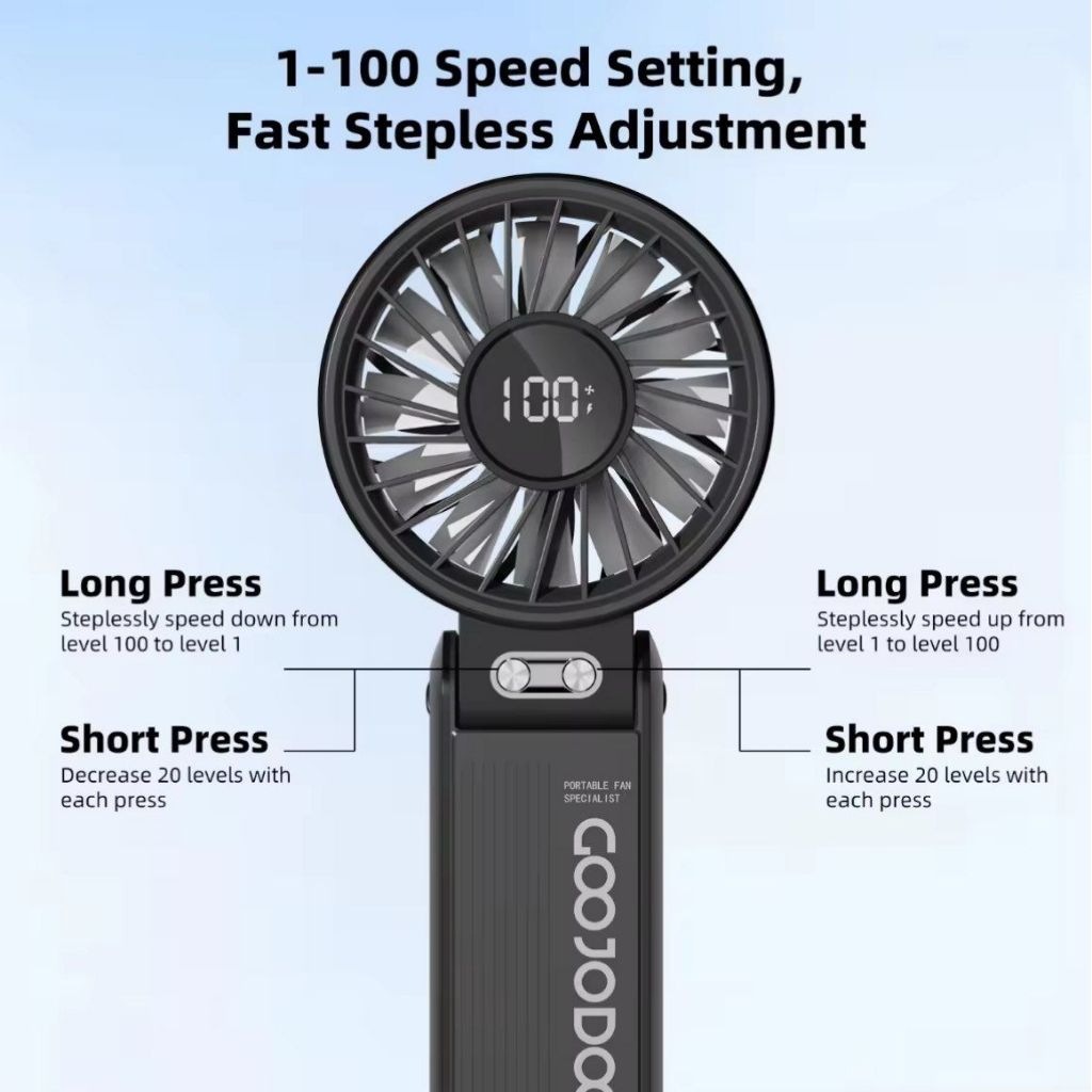 [Free Gift] GOOJODOQ  High Speed 4000mAh Mini kipas Handheld Mini Fan Air flow 100 Gear kipas angin 