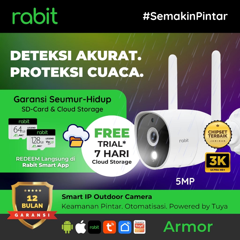 RABIT SMART IP CCTV OUTDOOR STATIC ARMOR WIFI WATERPROOF 3K 5MP