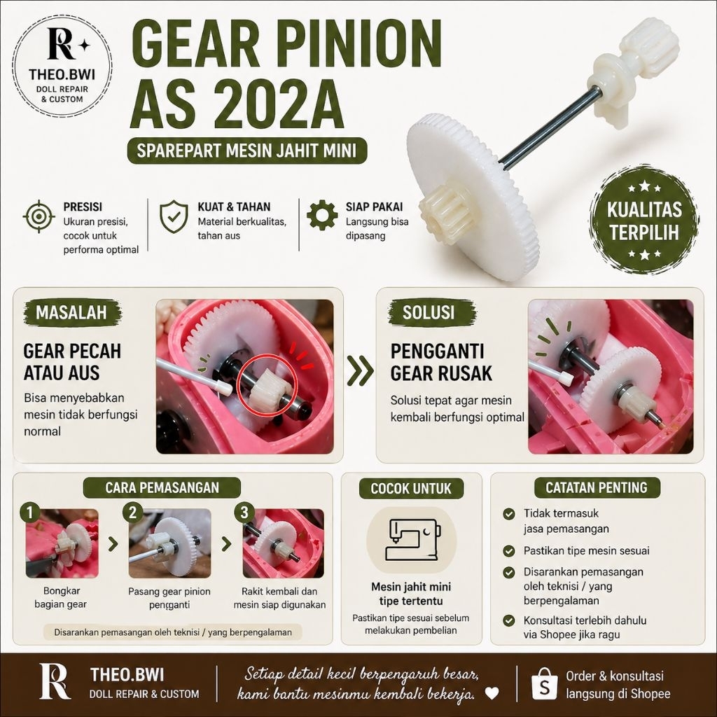 Sparepart Gear Pinion AS 202A Mesin Jahit Mini Portable Konektor Dinamo Pengganti Gear Pecah | Theo 