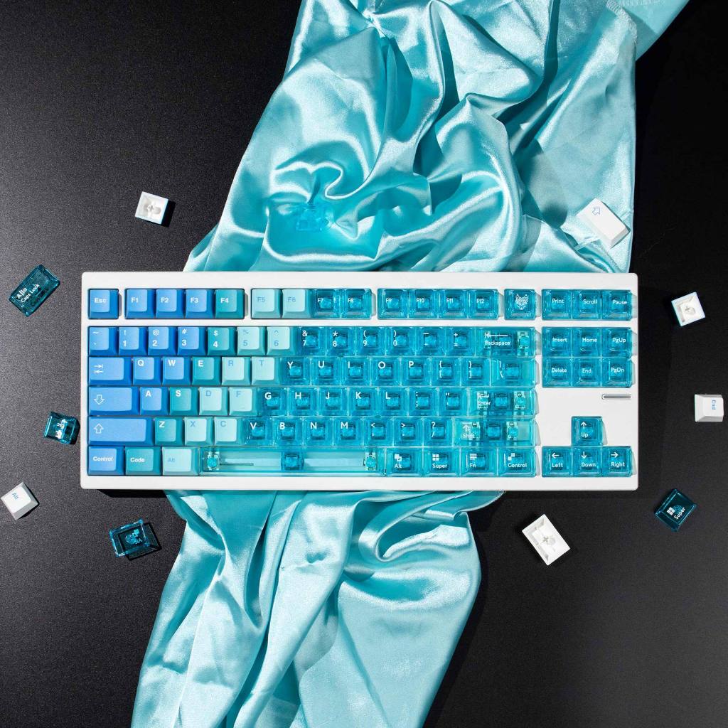 Hawaii Snow Mountain Blue & Pink Keycaps PC+ PBT Dye Sub Cherry Profile Mechanical Keyboard Keycaps 