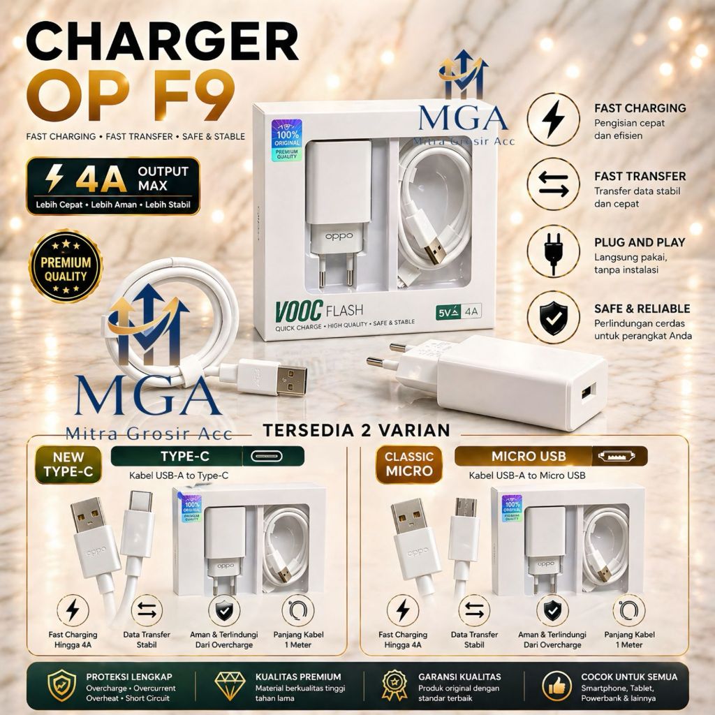 MGA - Charger Kompatibel Smartphone Oppo F9 Micro | Type C SuperVooc