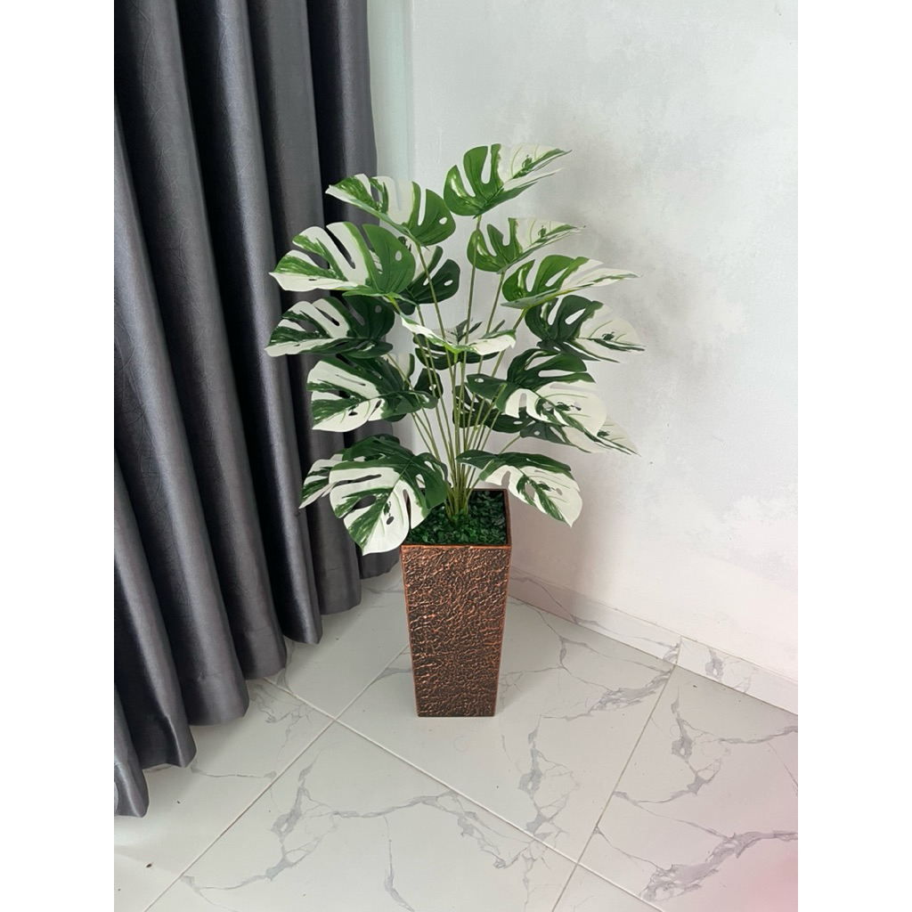 1Set Monstera Varigata 18daun POT KAYU Artificial
