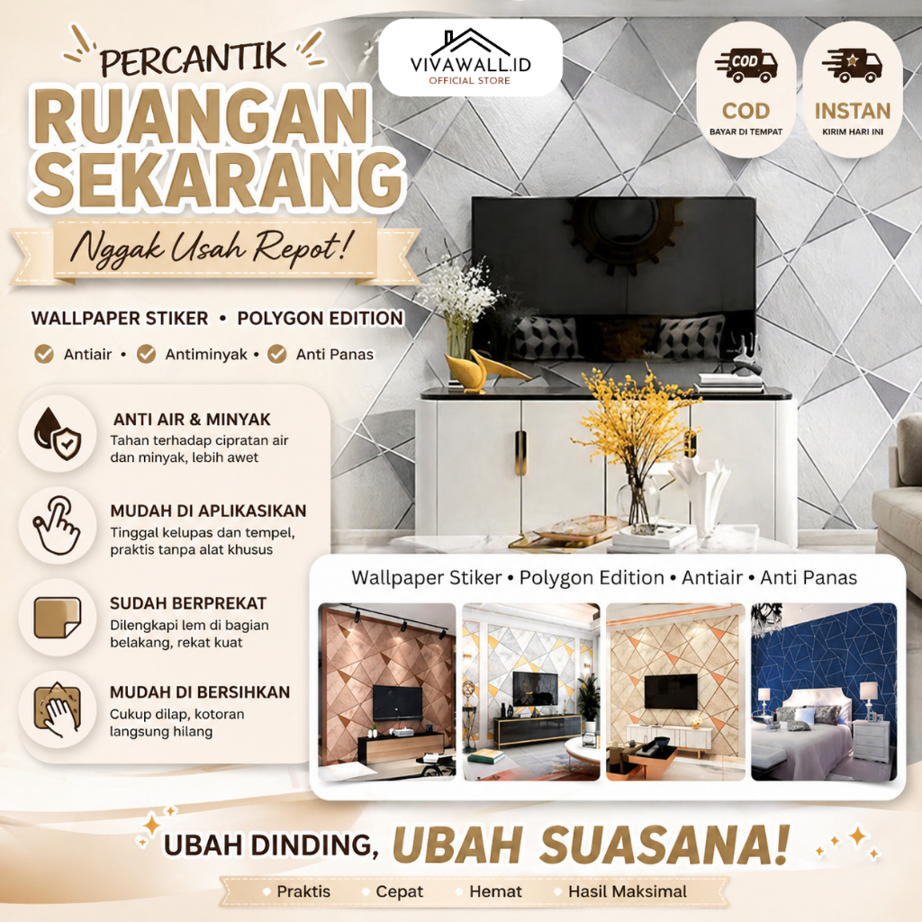 Wallpaper Stiker Dinding Segitiga Piramida Pyramid Abu Pink Kuning Biru Putih Walpaper Sticker GH202