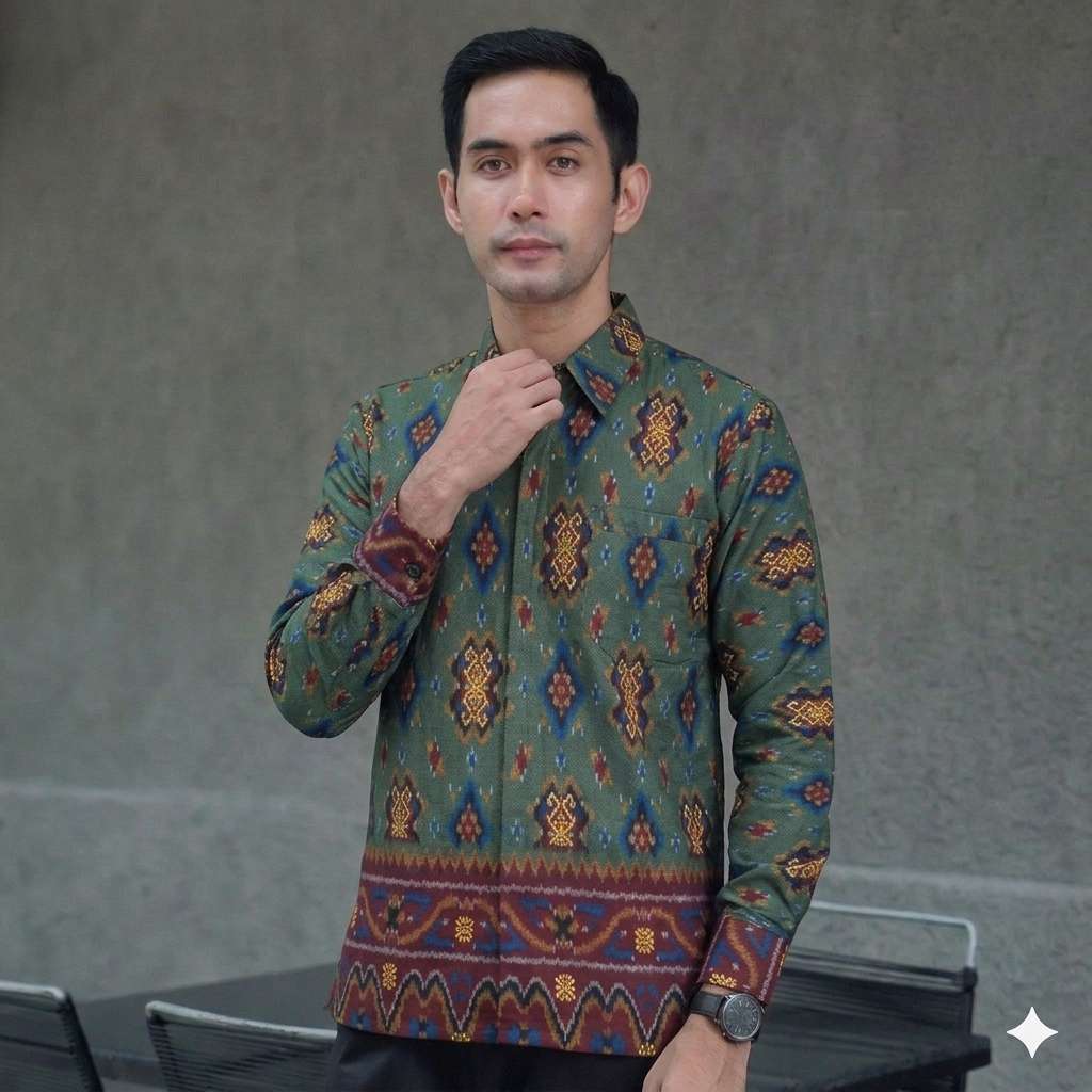 Datia Songket - Kemeja Pria Batik Jumputan & Songket Premium - Atasan Batik Kerja Kantor & Pesta - B