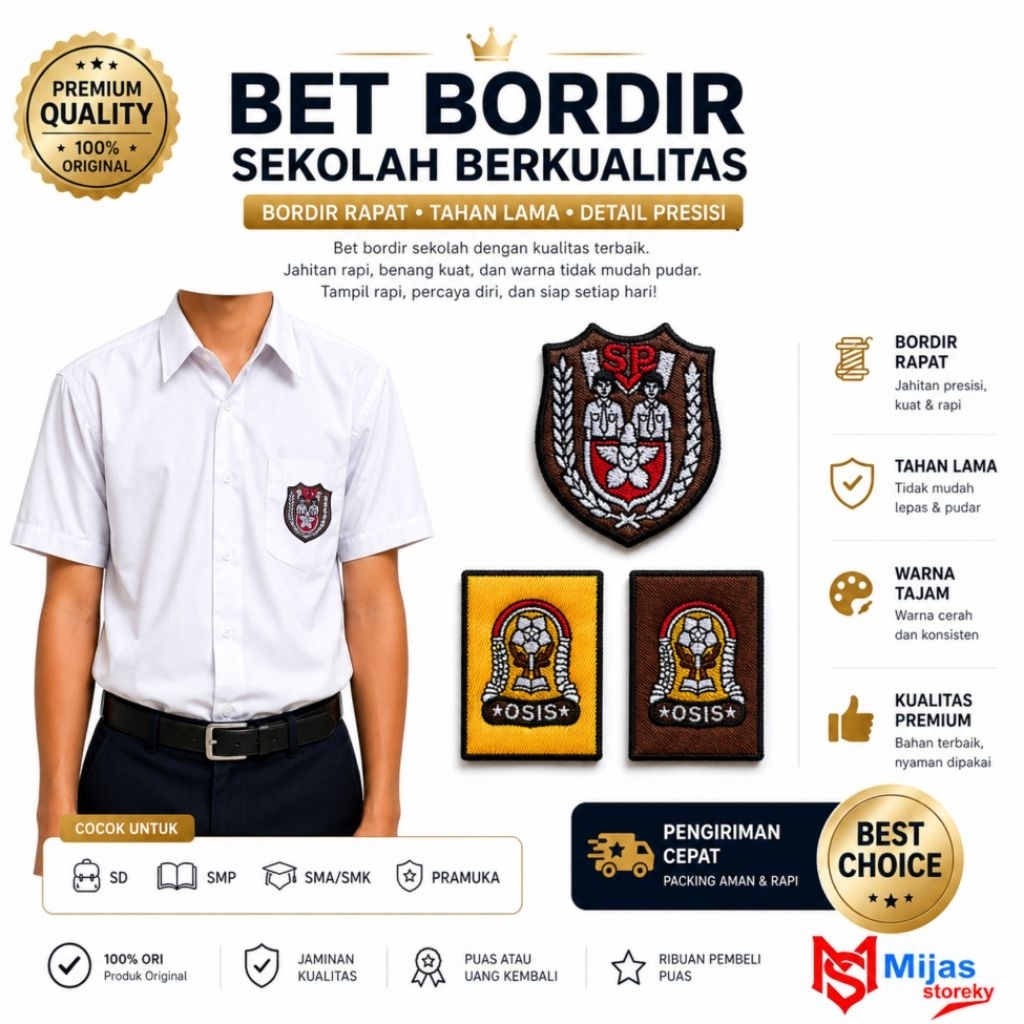 Bet sekolah//bet logo baju sekolah//bet nama//name tag sekolah//accesories baju//atribut sekolah