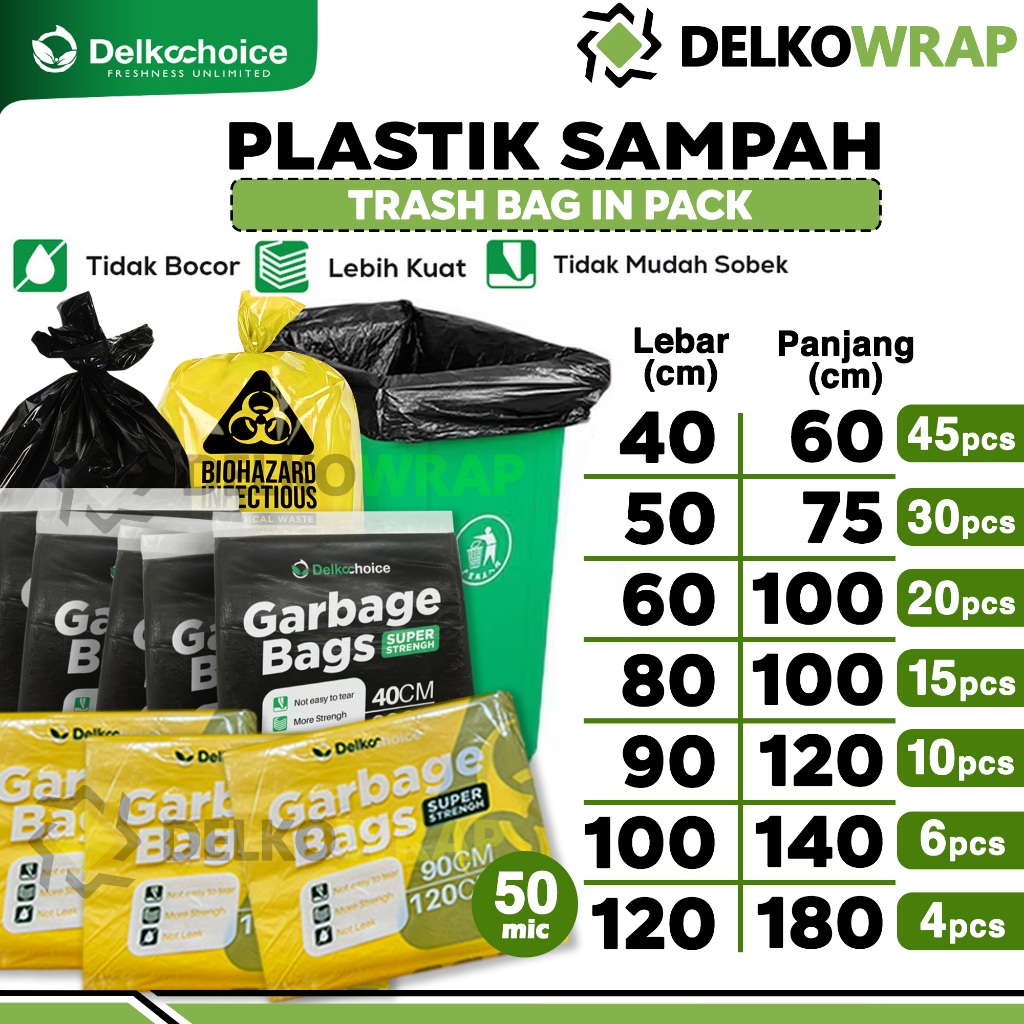 Kantong PLASTIK SAMPAH PACK Trash Bag Tebal Anti Bocor Jumbo Hitam Premium DELKOCHOICE