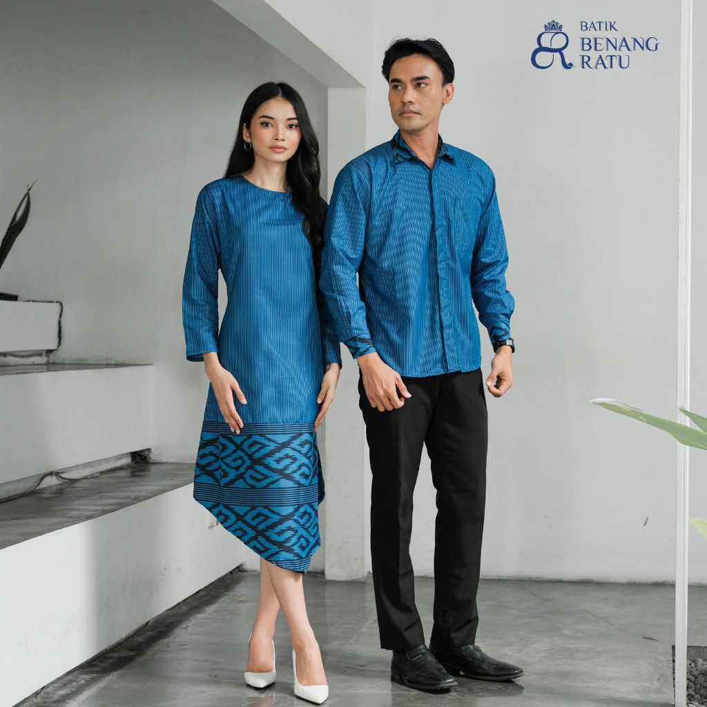 Batik Sarimbit Keluarga Motif Lurik Biru Pria Wanita Dewasa-Anak I One Set Kondangan Wanita I Batik 