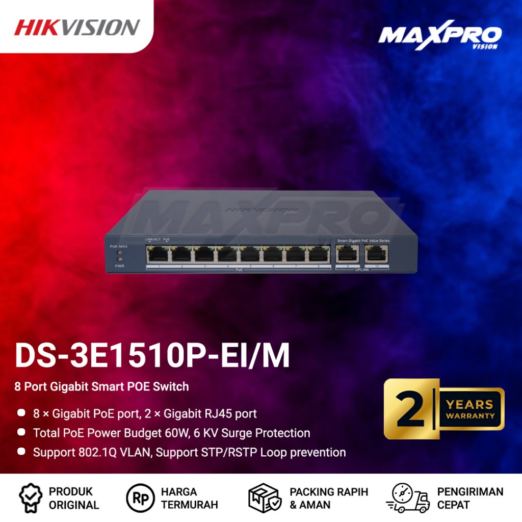 DS-3E1510P-EI/M - HIKVISION 8 PORT GIGABIT SMART POE SWITCH 2 UPLINK
