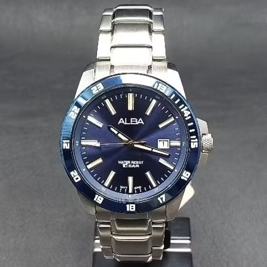 Jam Tangan Alba Pria AS9M19X1 Quartz Movement  Blue Dial Water Resistant 10 Bar All Stainless Steel