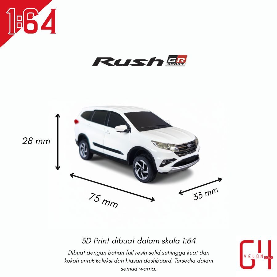 Diecast Miniatur 3D Print Toyota Rush GR Sport 2021 Skala 1:64 Custom Warna&Platnomor
