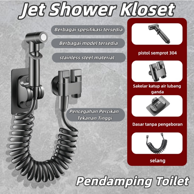 SUS304 Stainless 1 Set Kran Cabang Double 2 Aliran Air Jet Shower Kloset Jet Shower Kamar Mandi Semp