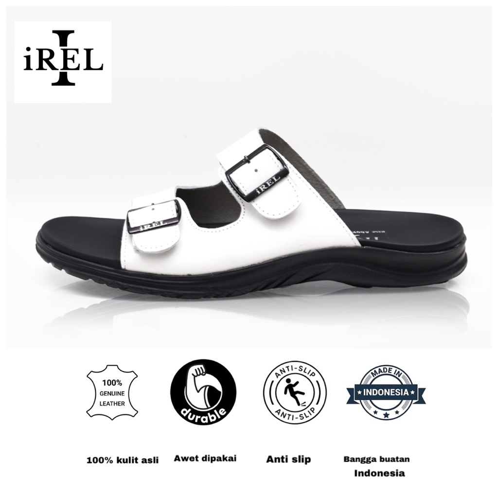 Sandal Slop Pria Kulit Asli 100% Original iREL Royal White Series Ringan Nyaman