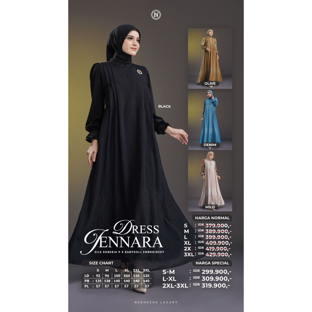 BISA COD  - JENNARA DRESS/MIDI GAMIS MEWAH DRESS MOTIF NADHEERA LUXURY-INAYAH HIJAB
