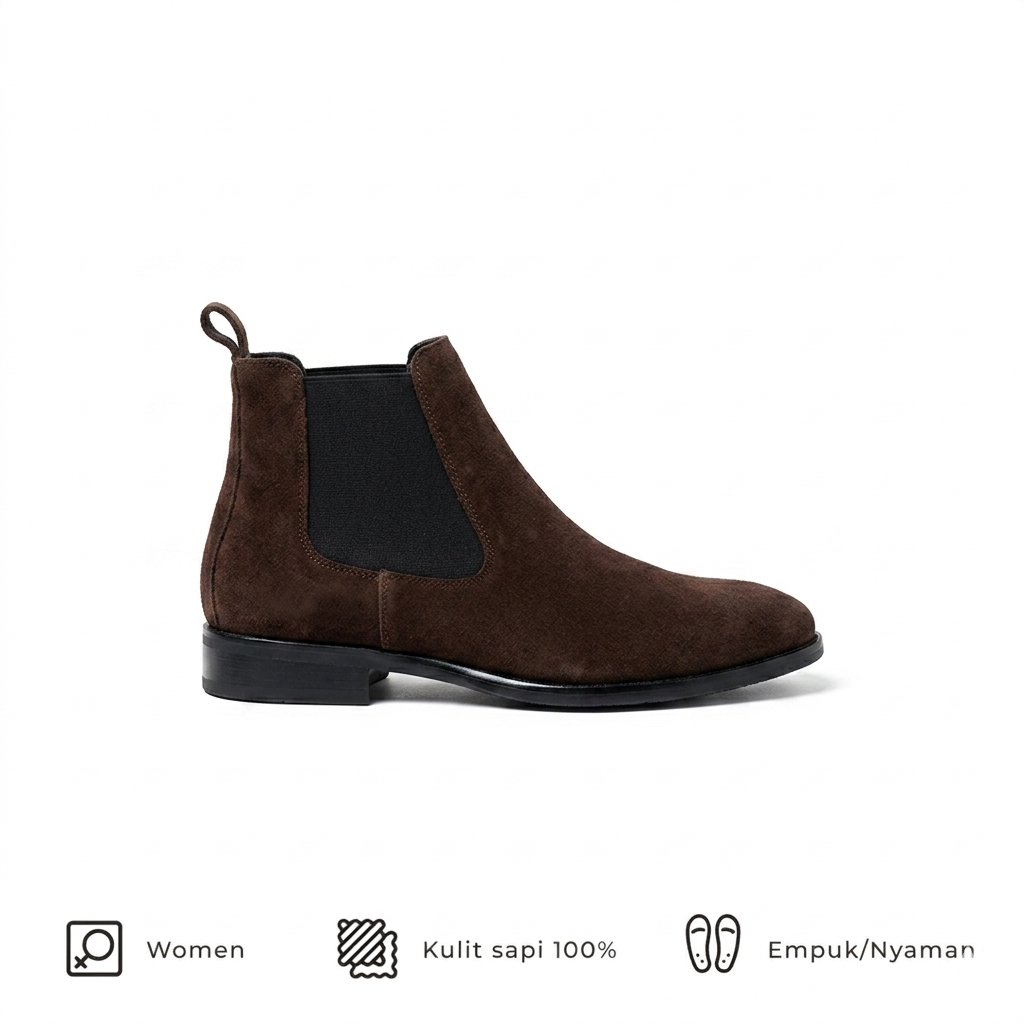 Sepatu Chelsea Boots wanita - Winshor - Valora - Dark Brown Suede