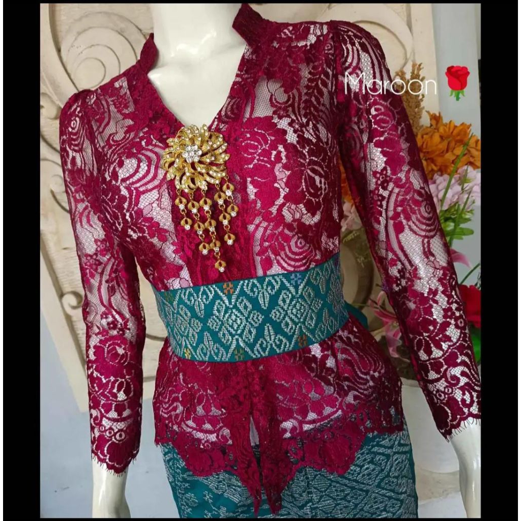 Kebaya Jadi Brokat Metalic Glossy Model Leher Shanghai Lengan Panjang