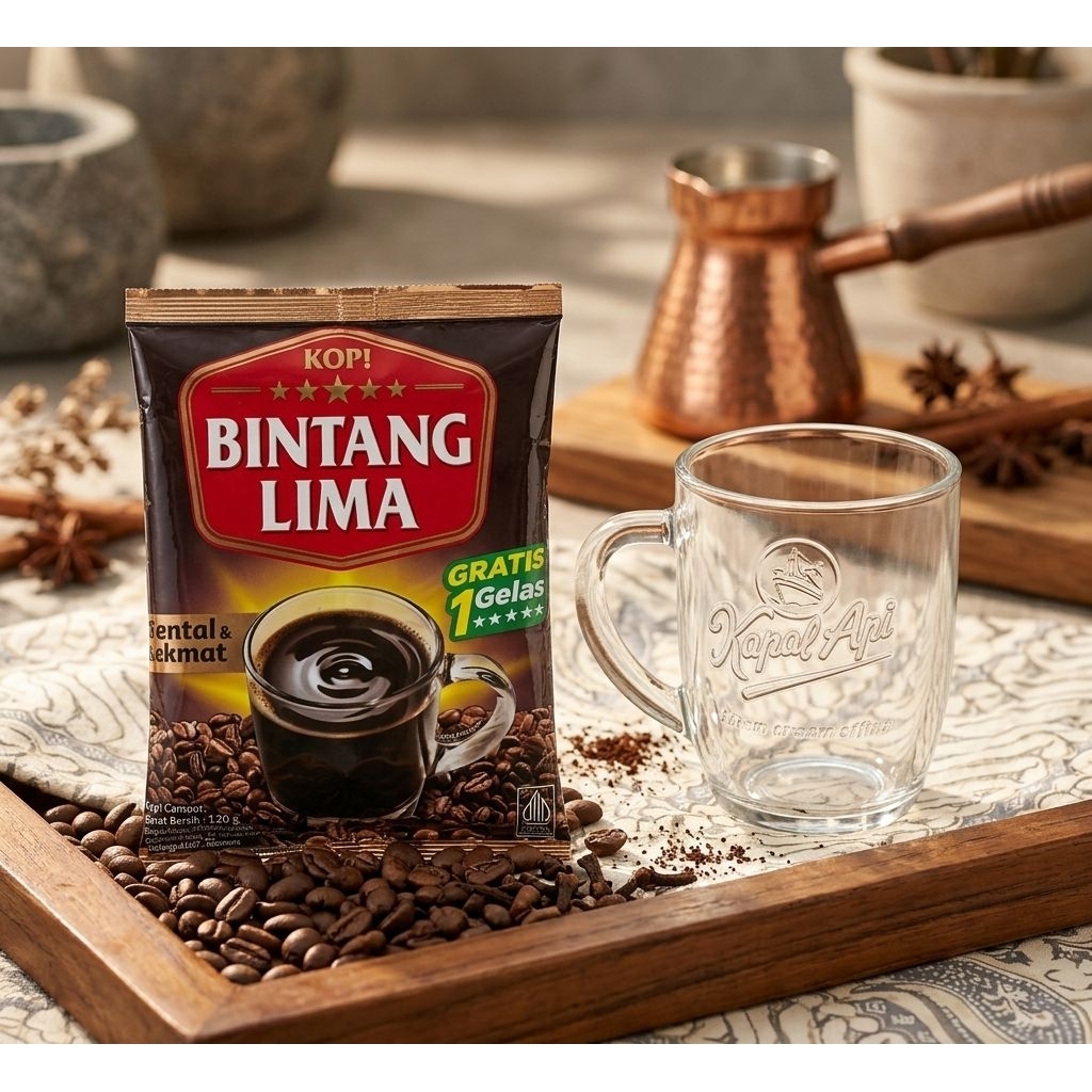 Kopi Bintang Lima Kapal Api gratis gelas
