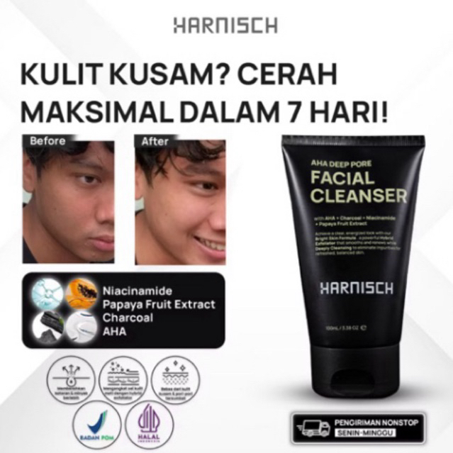 Harnisch Aha Deep Pore Facial Cleanser sabun muka pria sabun jerawat face wash pria face wash jerawa