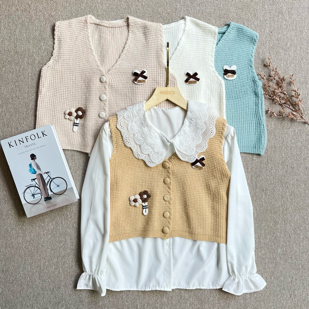 Haisista - Kemeja Set Vest Rajut Bkk / Shirt / Baju Atasan Wanita Korean Style