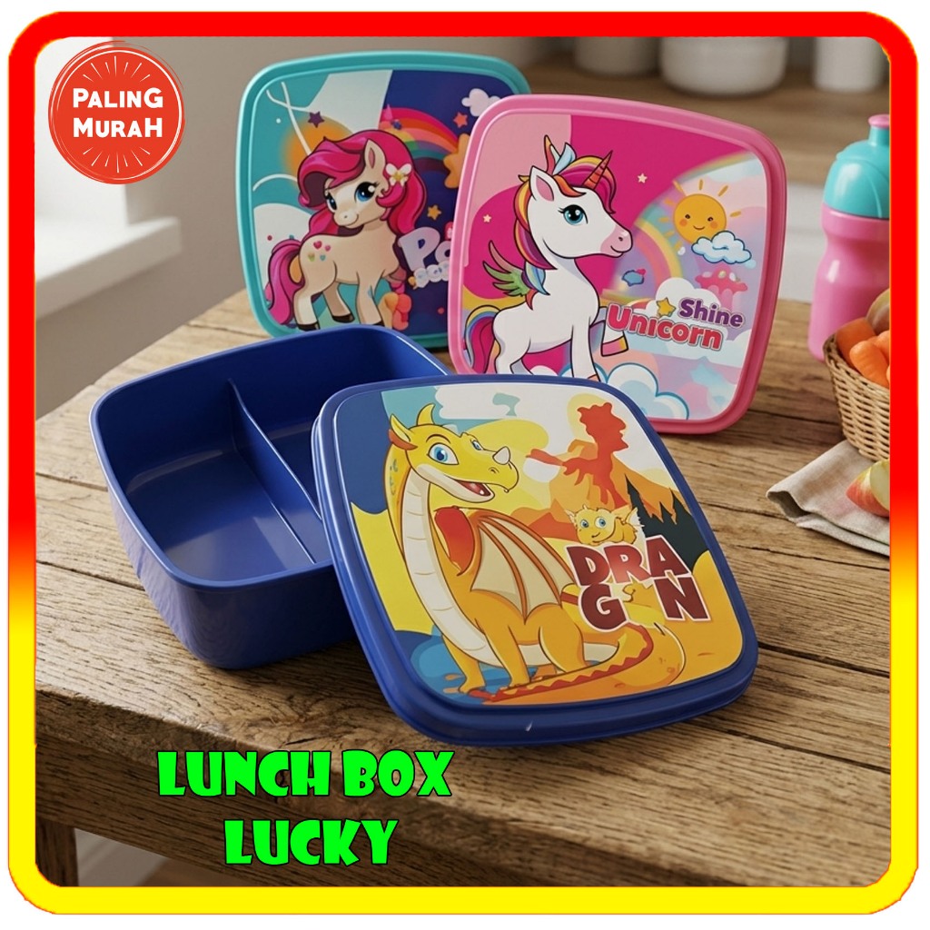 Lunch Box Anak Sekat Tebal LUCKY LUNCH BOX Biggy Lunch Box Lucky 600ml Sekat 2 / Tempat Makan Souven