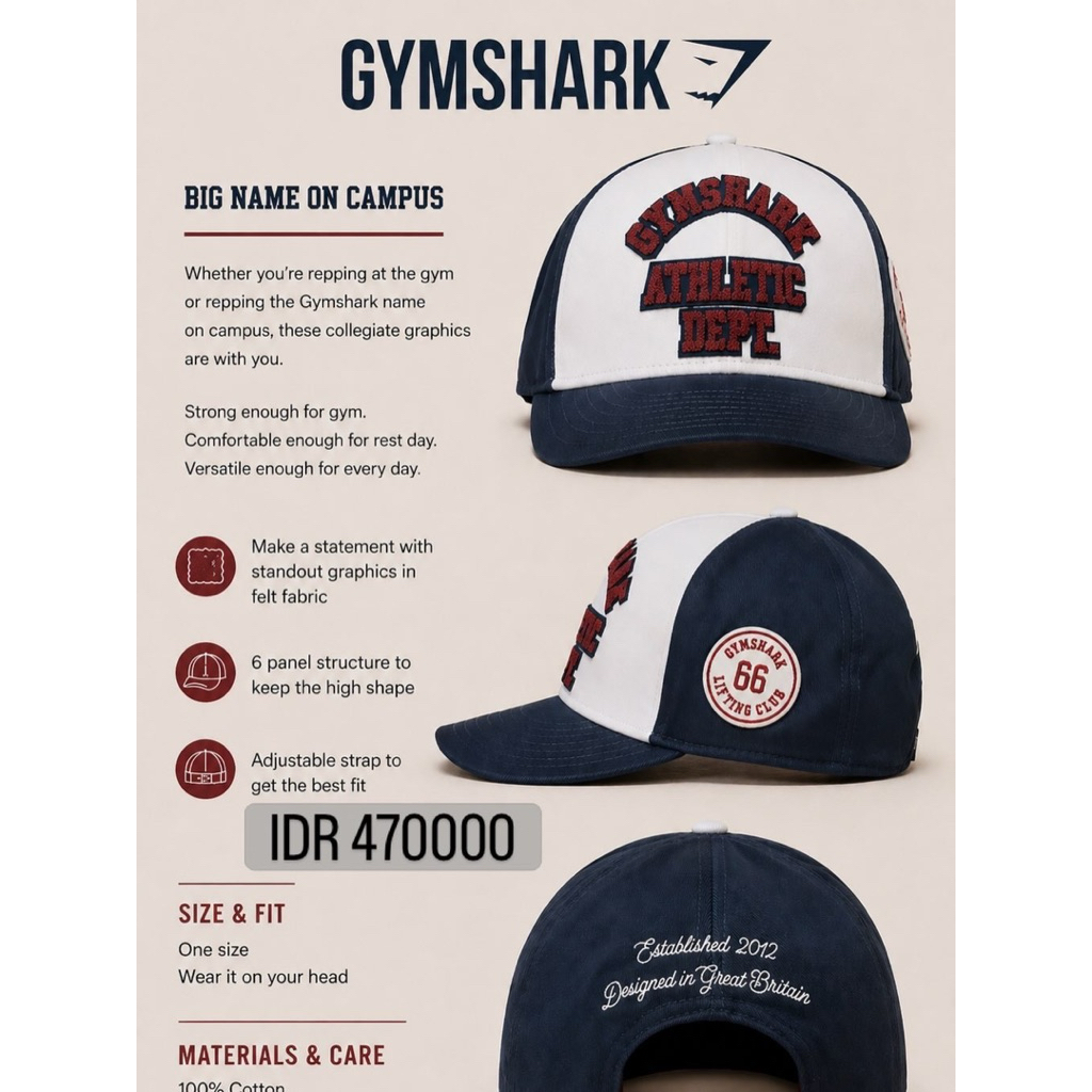 Gymshark cap topi campus
