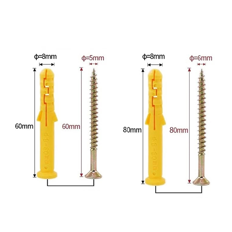 50set Angkur Baut Tembok Sekrup Dinding Tembok Angkur Nylon Wall Anchor Kuning Fisher Tembok + Sekru