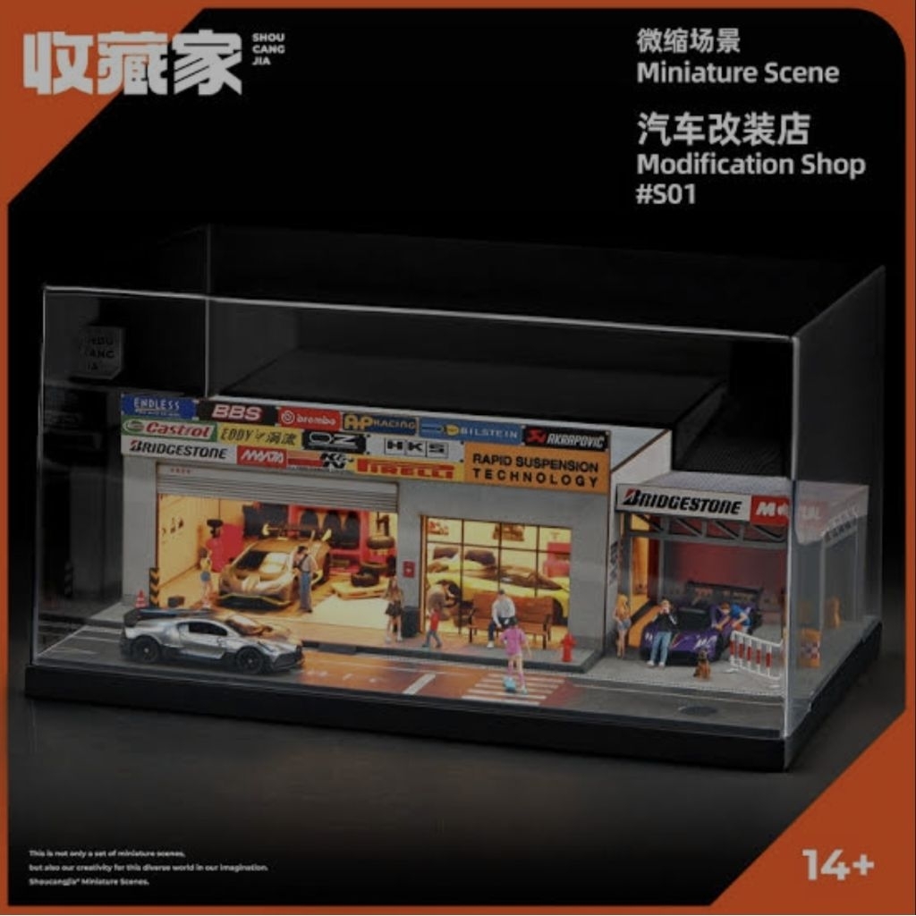 Diorama Shou cang Jia 1/64 Car Modification Shop Japanese Style Auto Repair Factory Scene Building M