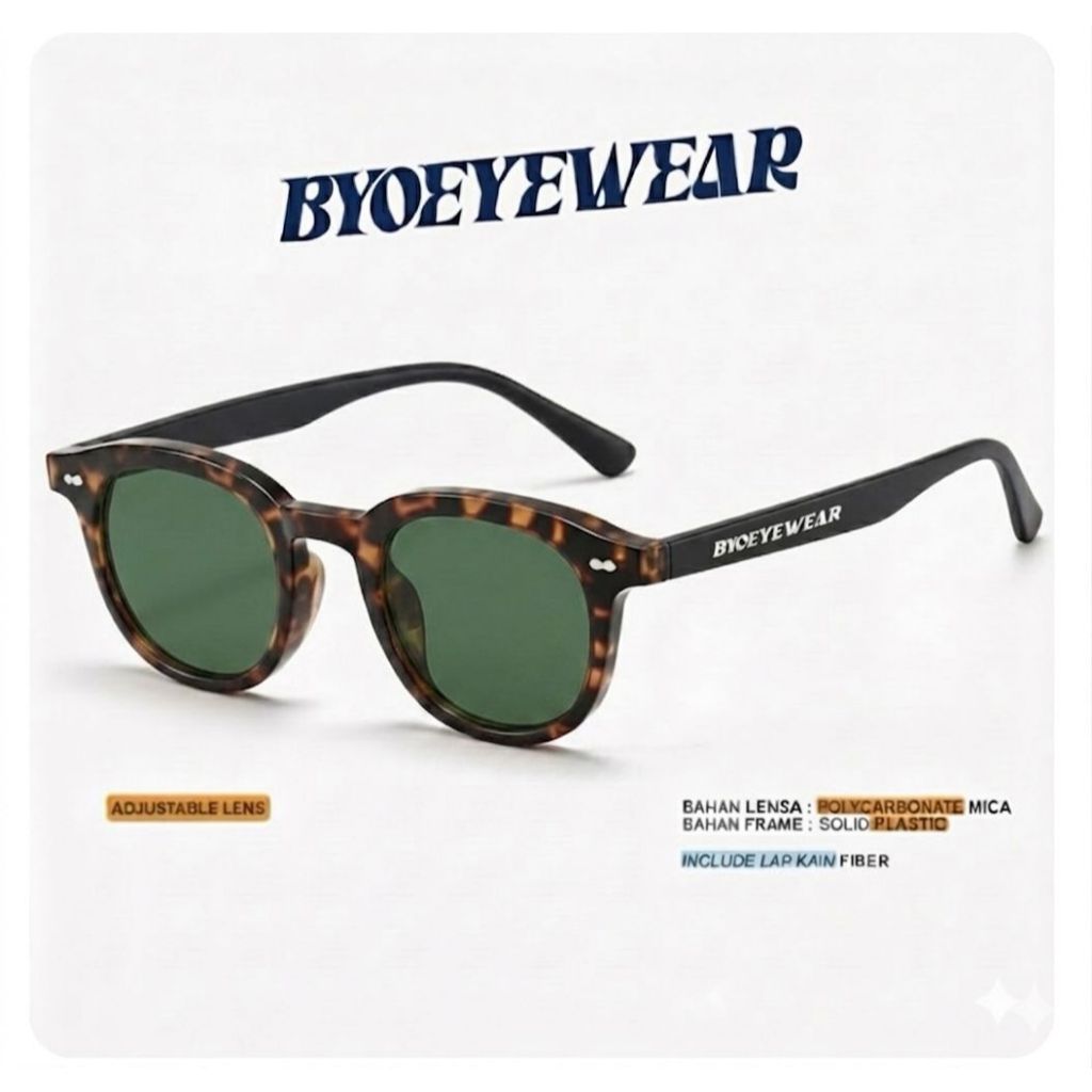 Baiyoo eyewear Kacamata Vintage Unisex Frame Leopard Tortoise Lensa Hijau Forest Green Acetate Kacam