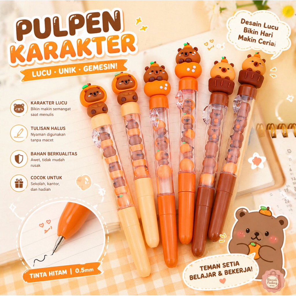 Pulpen 3D lucu motif capybara/ pulpen anak anak lucu
