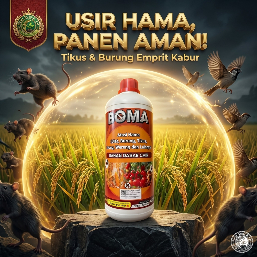 BOMA 1 Liter Obat Pengusir Tikus Sawah Cairan Anti Burung Emprit Keong Mas Pembasmi Hama Padi Jagung