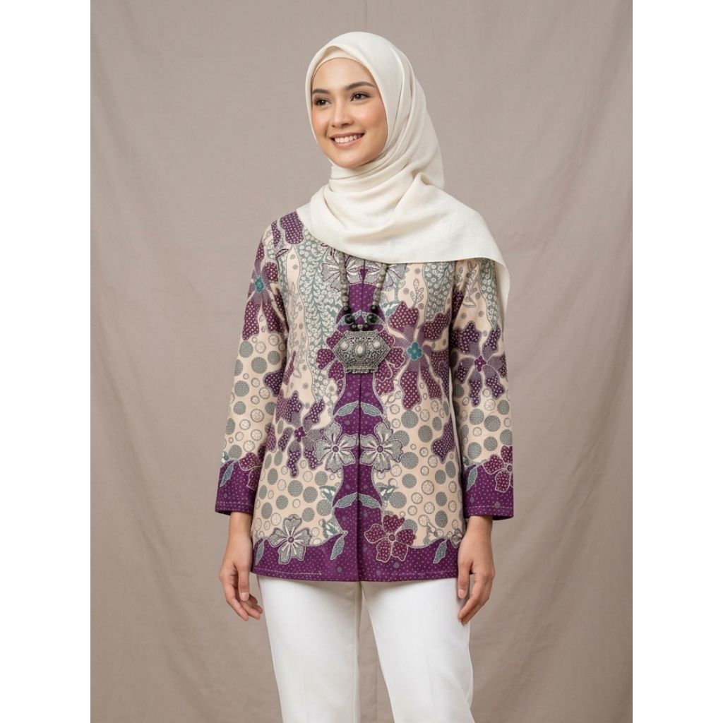 blouse batik premium wanita warna ungu