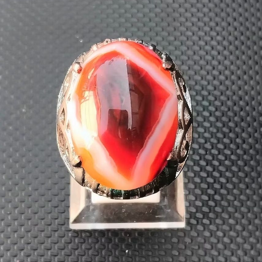 cincin batu akik Sulaiman motif kantong Semar babon