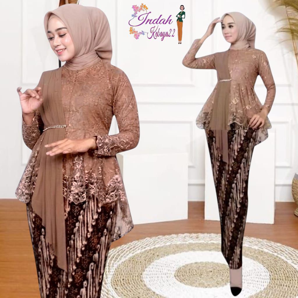 Set Kebaya Aurora Selendang Brokat Tile Modern Elegan Atasan Baju Kebaya Wisuda Kebaya Kondangan