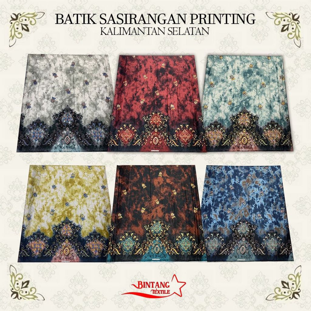 Kain Batik Etnik Khas Kalsel Sasirangan Banjar Pria Wanita Printing bahan Semi Sutera - Harga per se