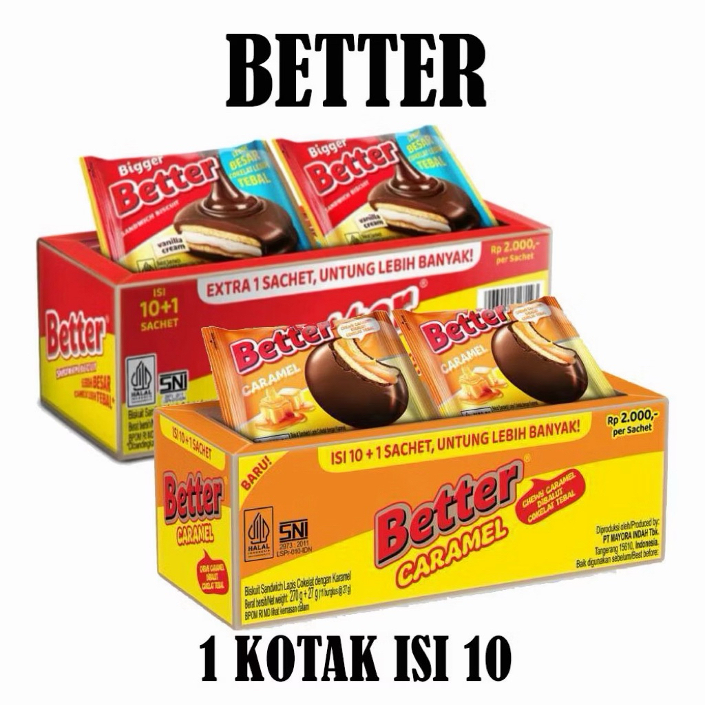 10 Sachet Biskuit Wafel Better Karamel - Coklat Gurih, Krim Vanilla Lembut, Kemasan Praktis