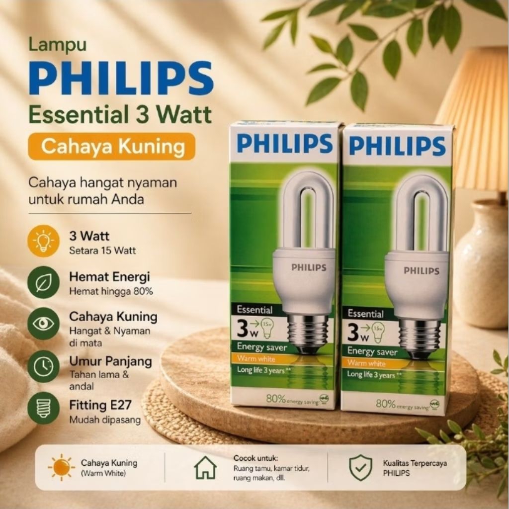 Lampu Philips 3 Watt | Lampu Jari Philips | Cahaya Kuning Warm White E27 [ 100% Original ]